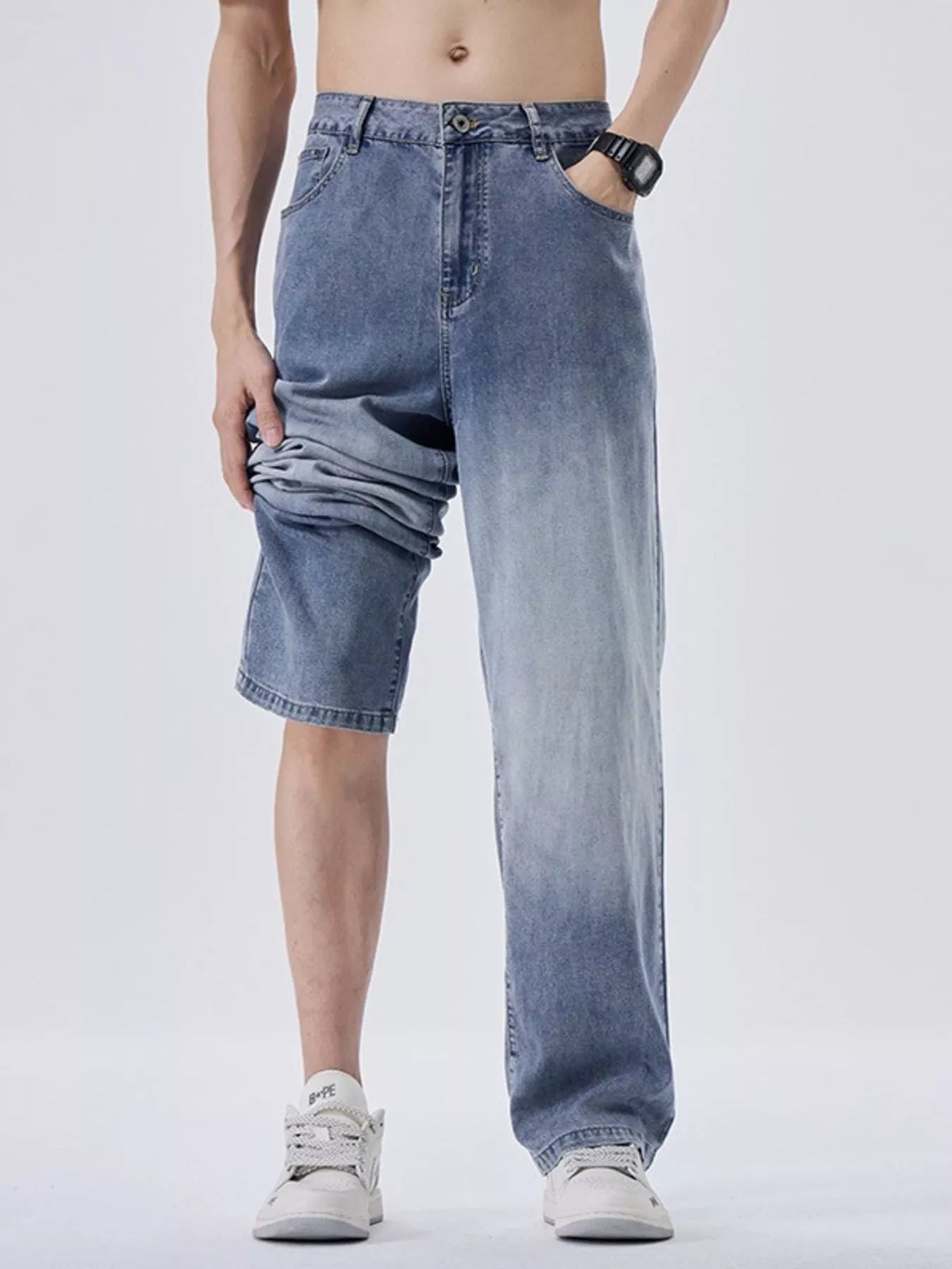 Men's Vintage Washed Straight Fit Pants in Light Blue, view 6
