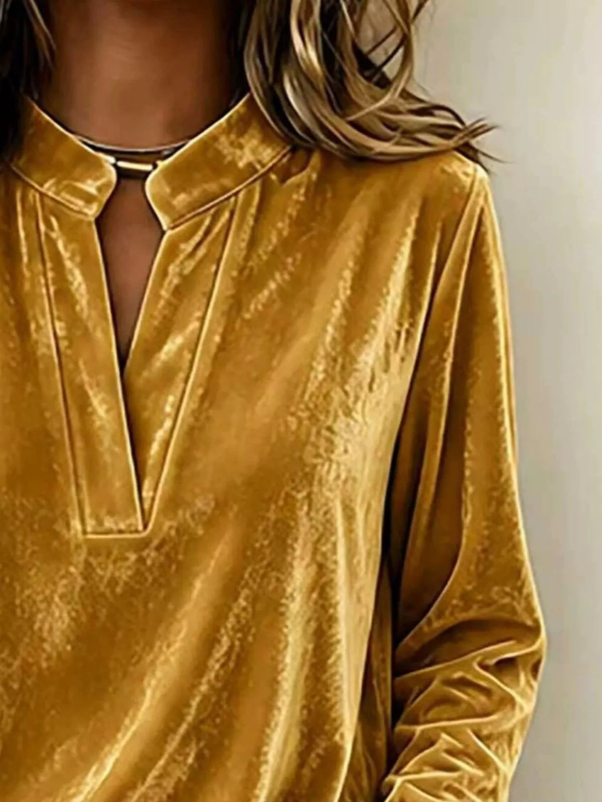 Full Size Velvet Notched Long Sleeve Top Plus Size, view 3