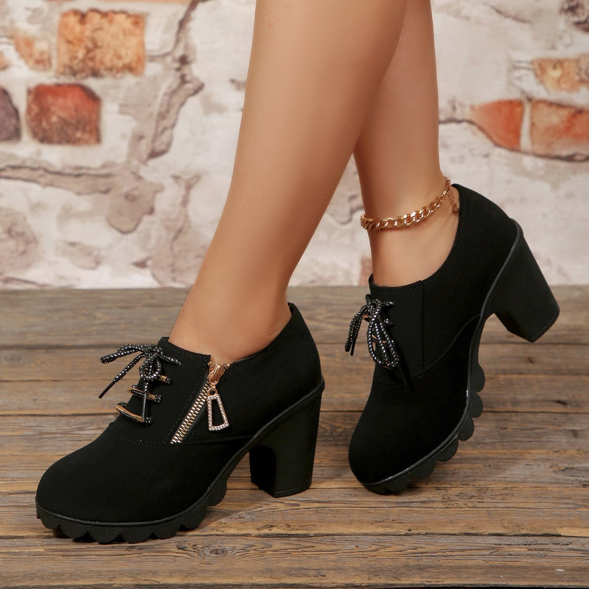 Lace-Up Block Heel Pumps - Lilixa.store