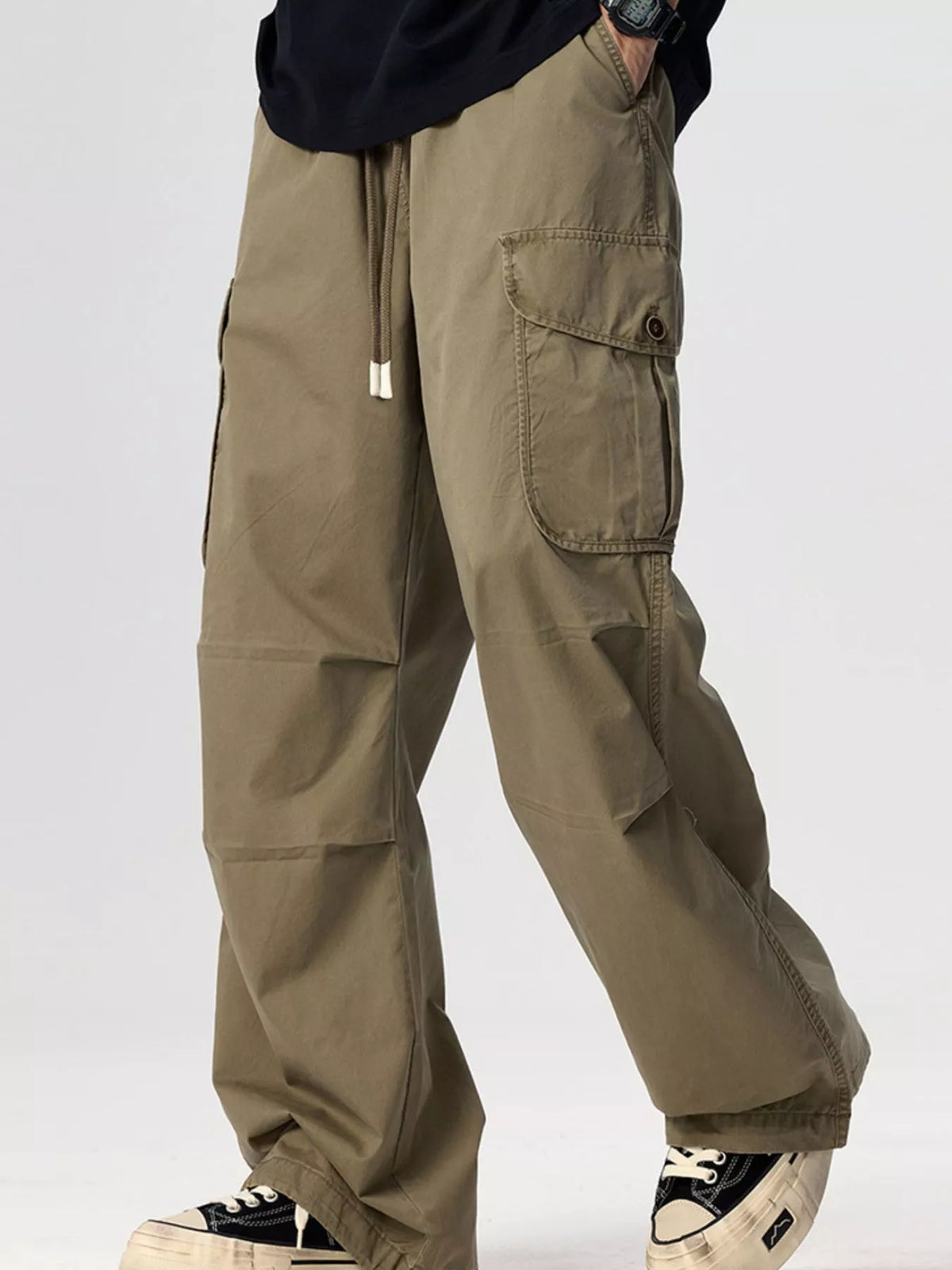 Men's Plus Size Drawstring Wide Leg Cargo Pants, view 7