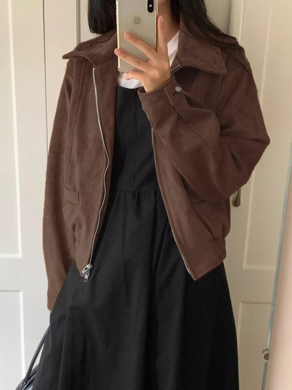 Zip Up Long Sleeve Jacket in Brown, view 3