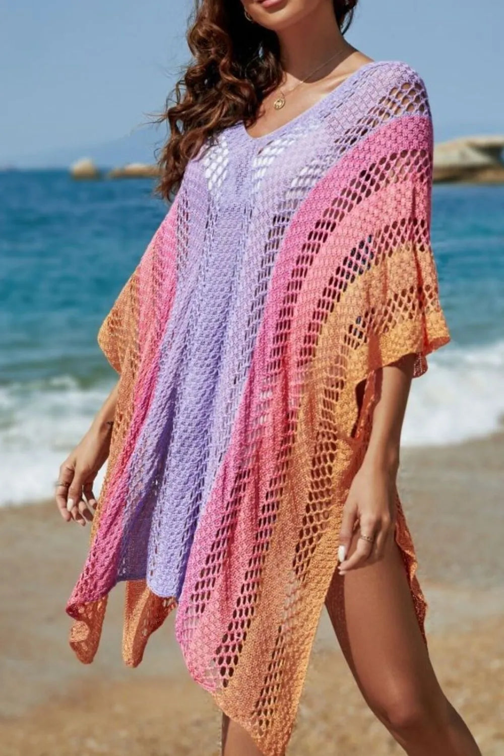 Rainbow Gradient Crochet Cover-Up in Multicolor, view 4