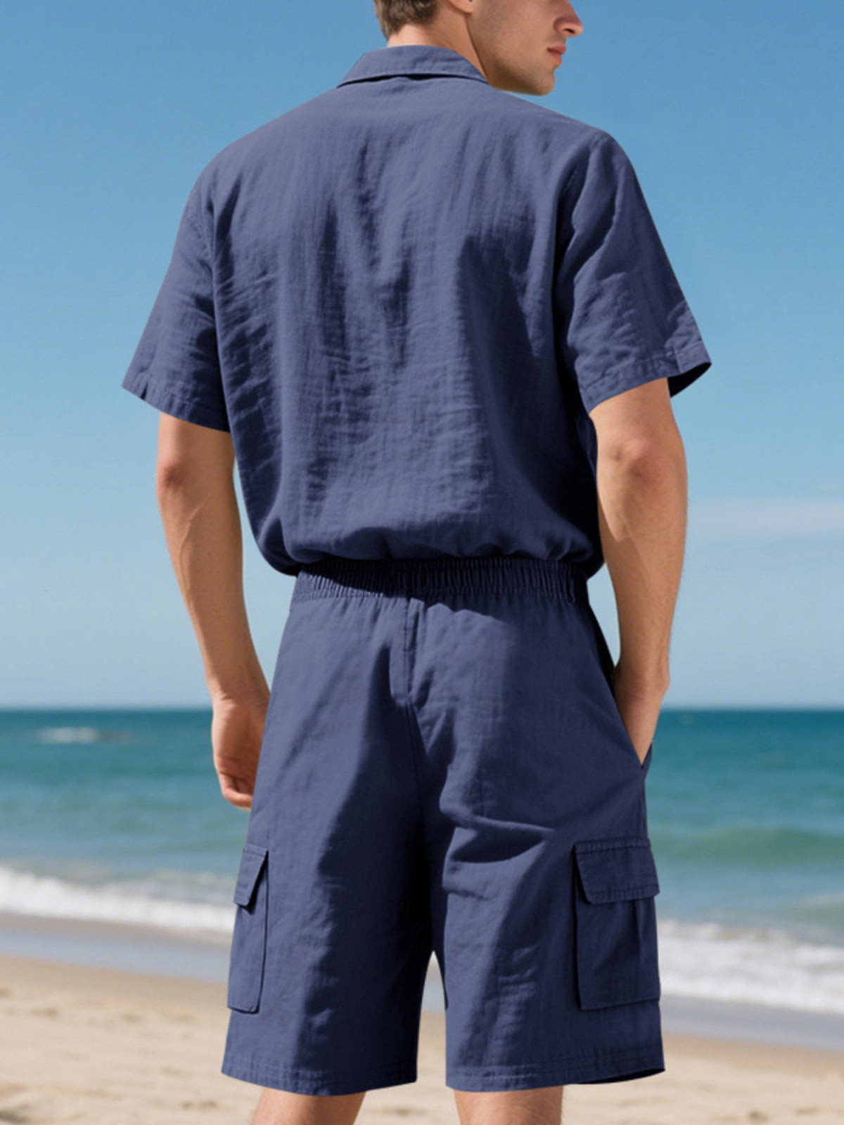 Men's Full Size Button Up Shirt and Shorts Set Plus Size - Lilixa.store