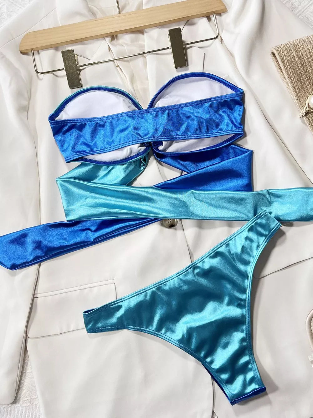 Two-Tone Ring Detail Tied Bikini Set - Lilixa.store