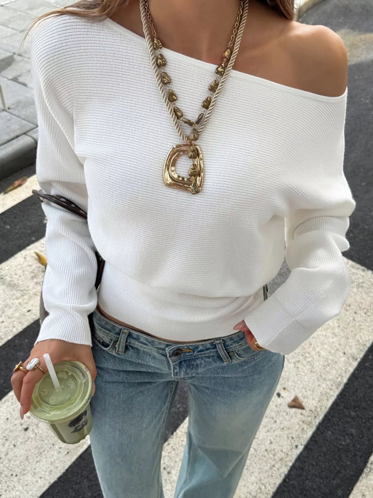 One Shoulder Ribbed Knit Top
