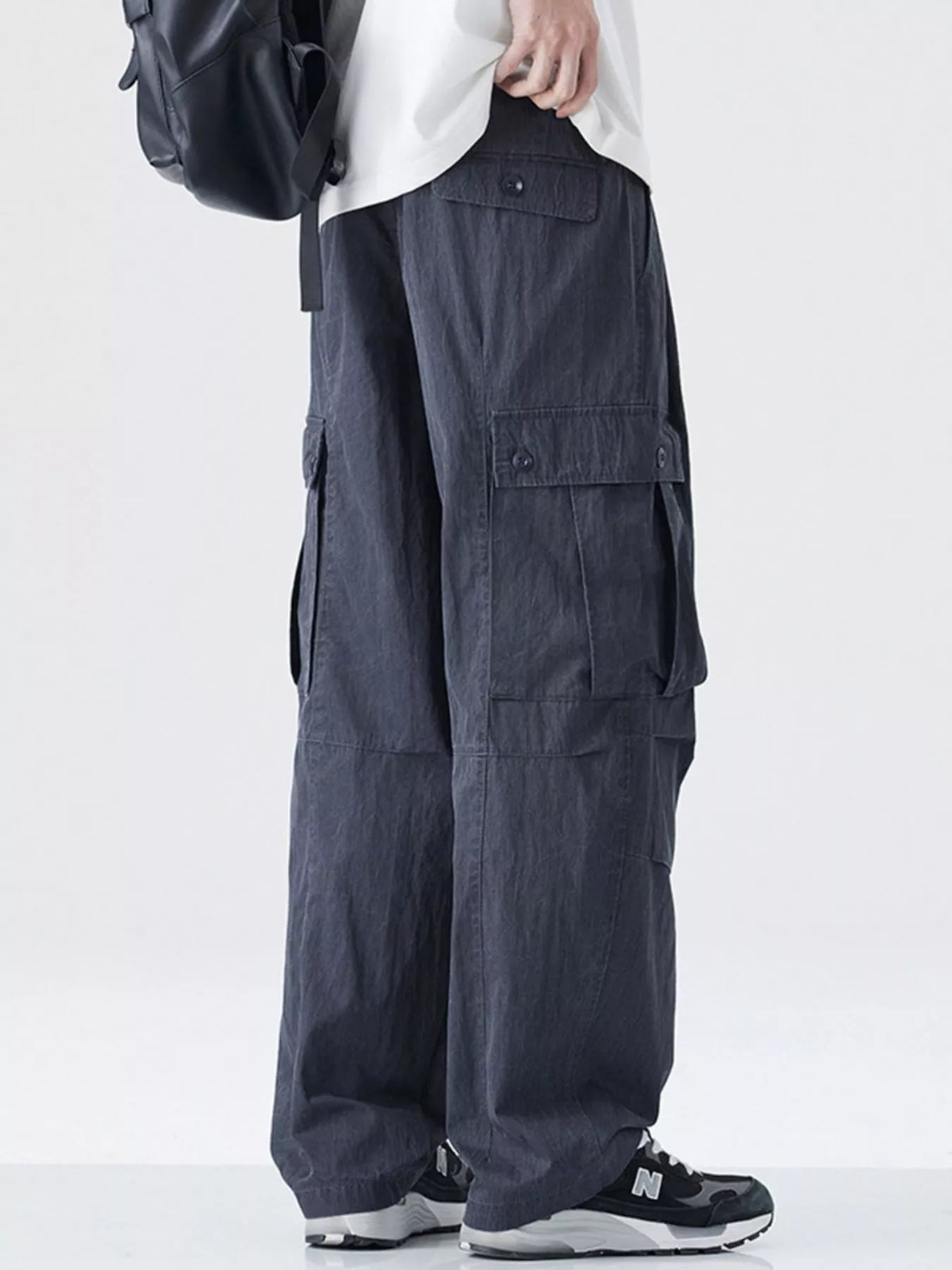 Men's Drawstring Wide Leg Cargo Pants, view 3
