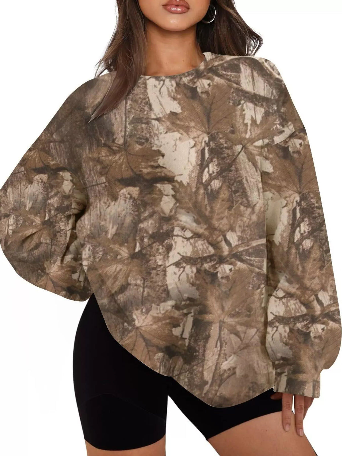 Oversized Printed Crew Neck Sweatshirt - Lilixa.store