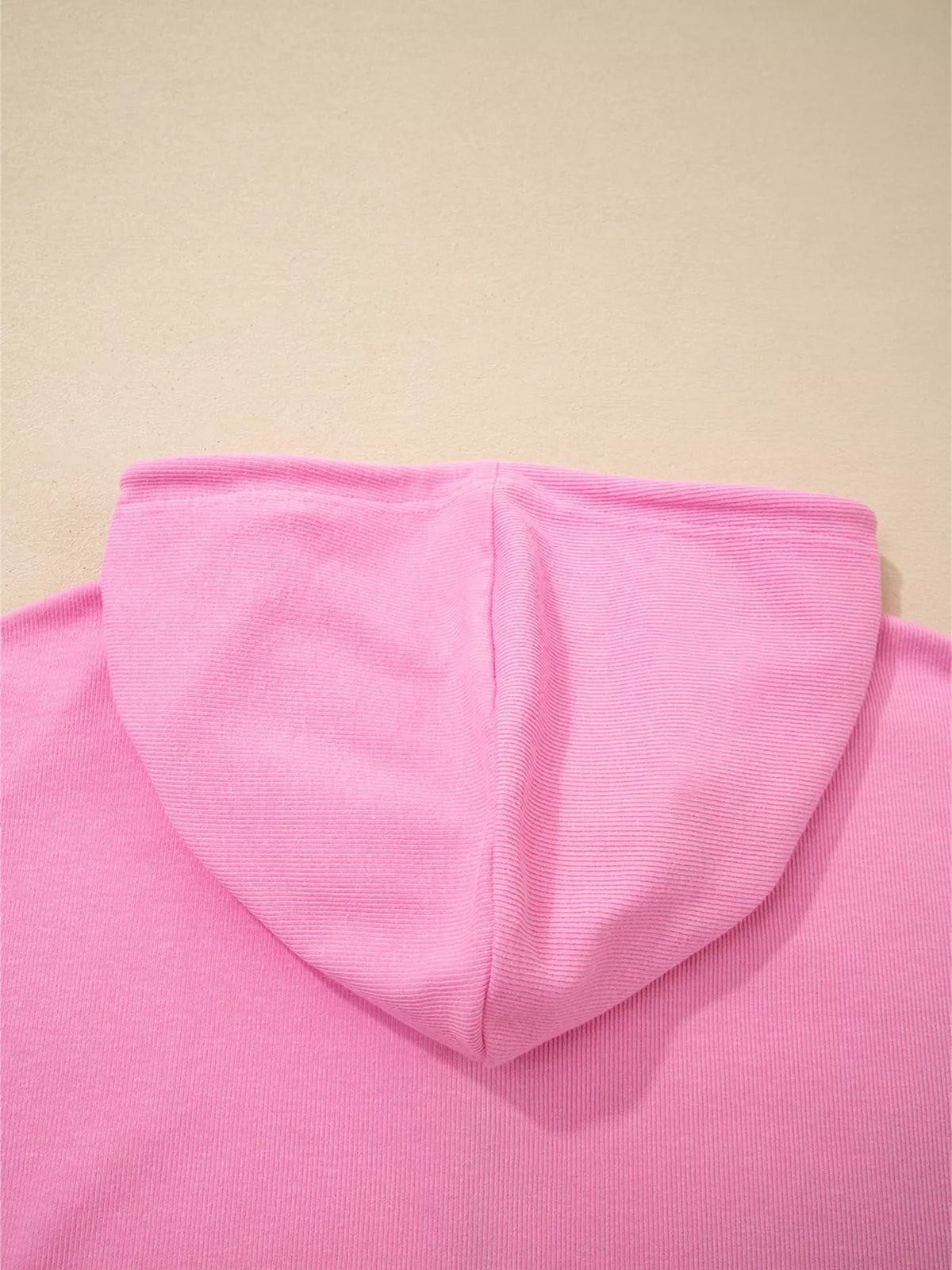 Solid Color Ribbed Zip Up Drawstring Hooded Jacket in Pink, view 6