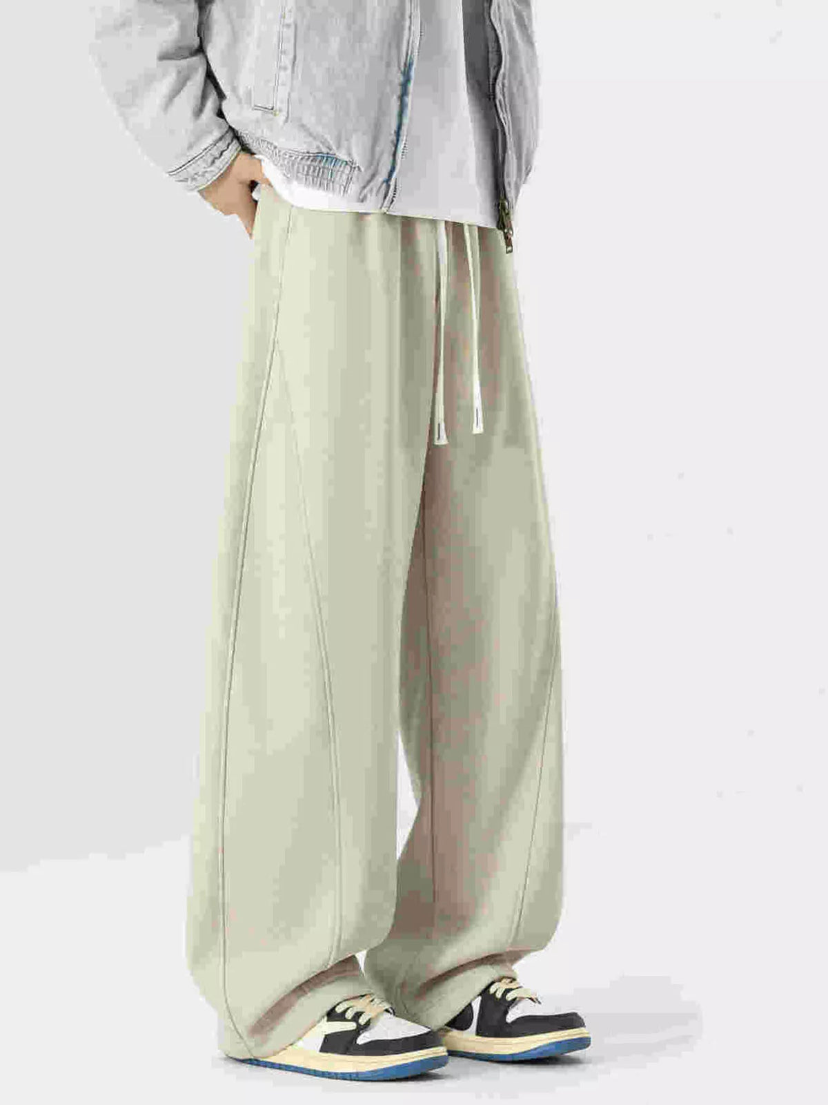 Men's Plus Size Loose Fit Drawstring Wide Leg Pants in Beige