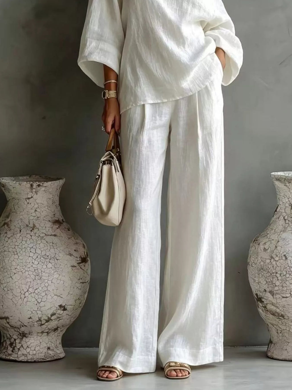 One Shoulder Top and Wide Leg Pants Set - Lilixa.store
