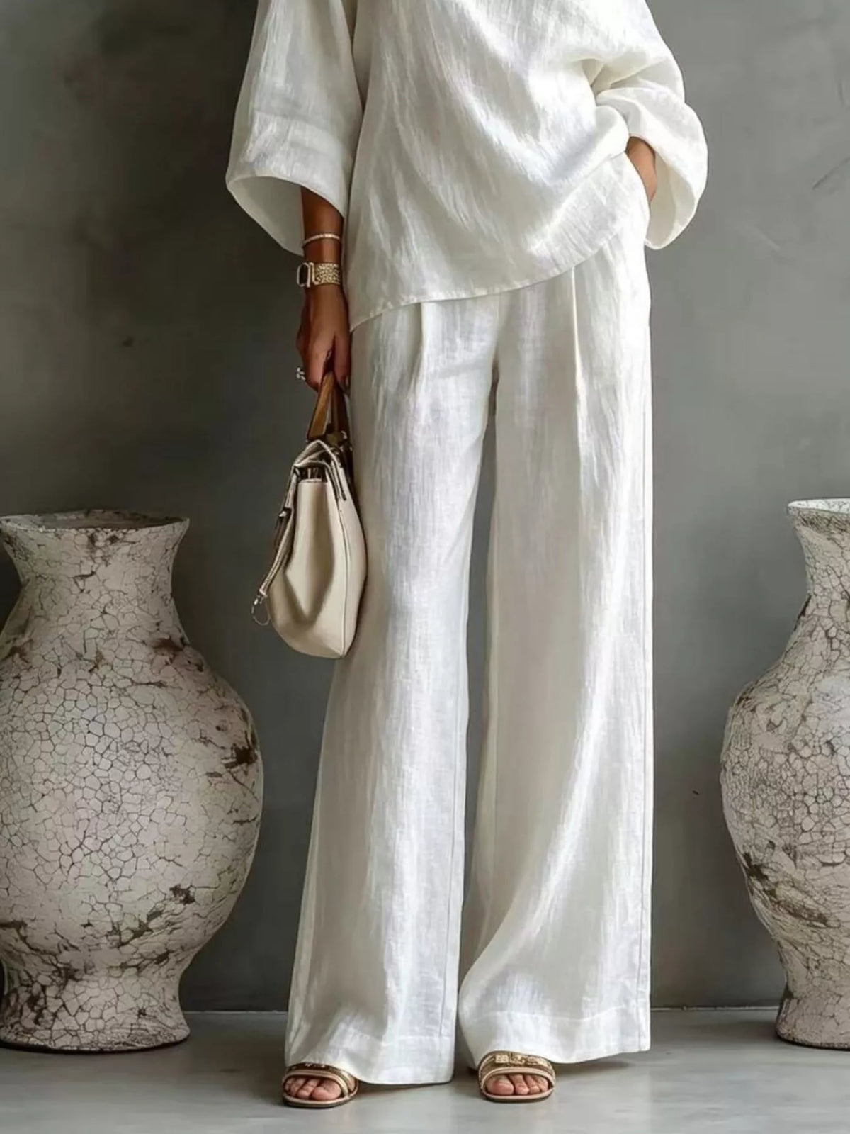 One Shoulder Top and Wide Leg Pants Set - Lilixa.store