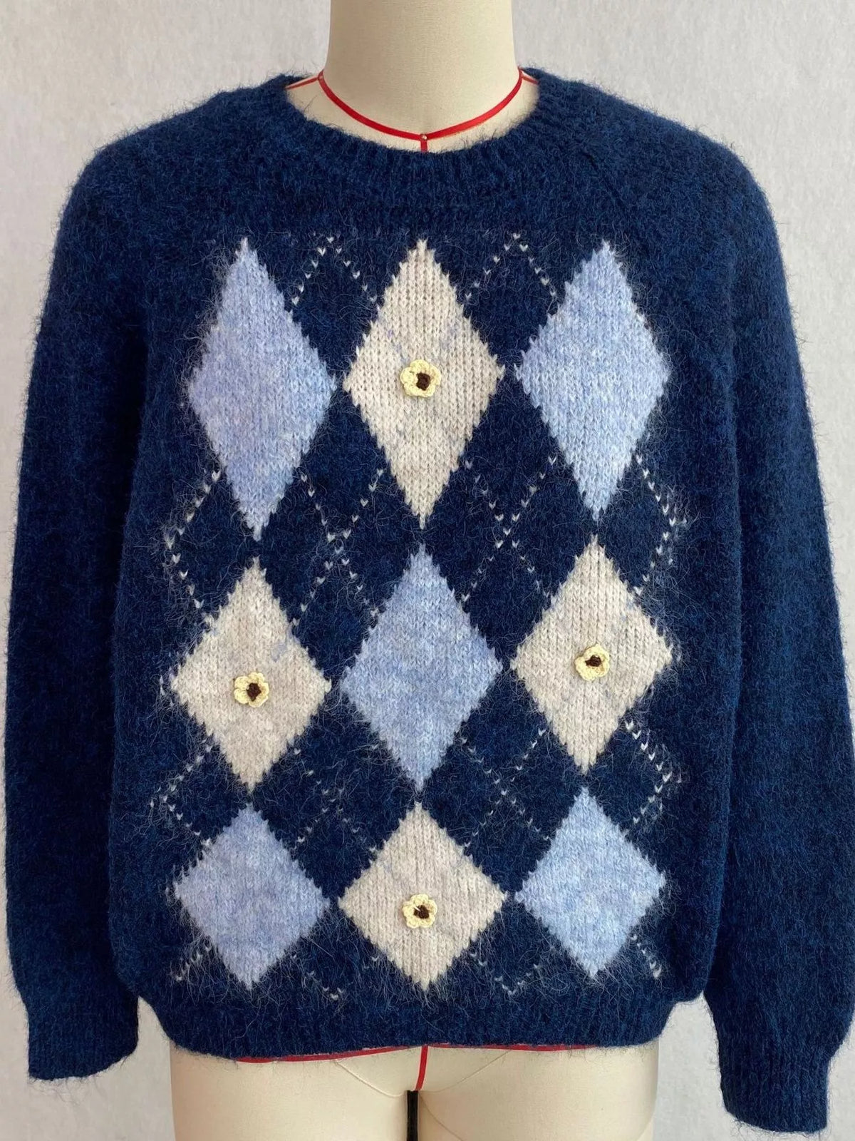 Argyle Pattern Raglan Sleeve Sweater, view 15