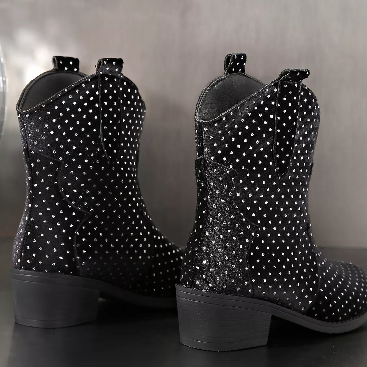 Sparkling Point Toe Block Heels Boots - Lilixa.store