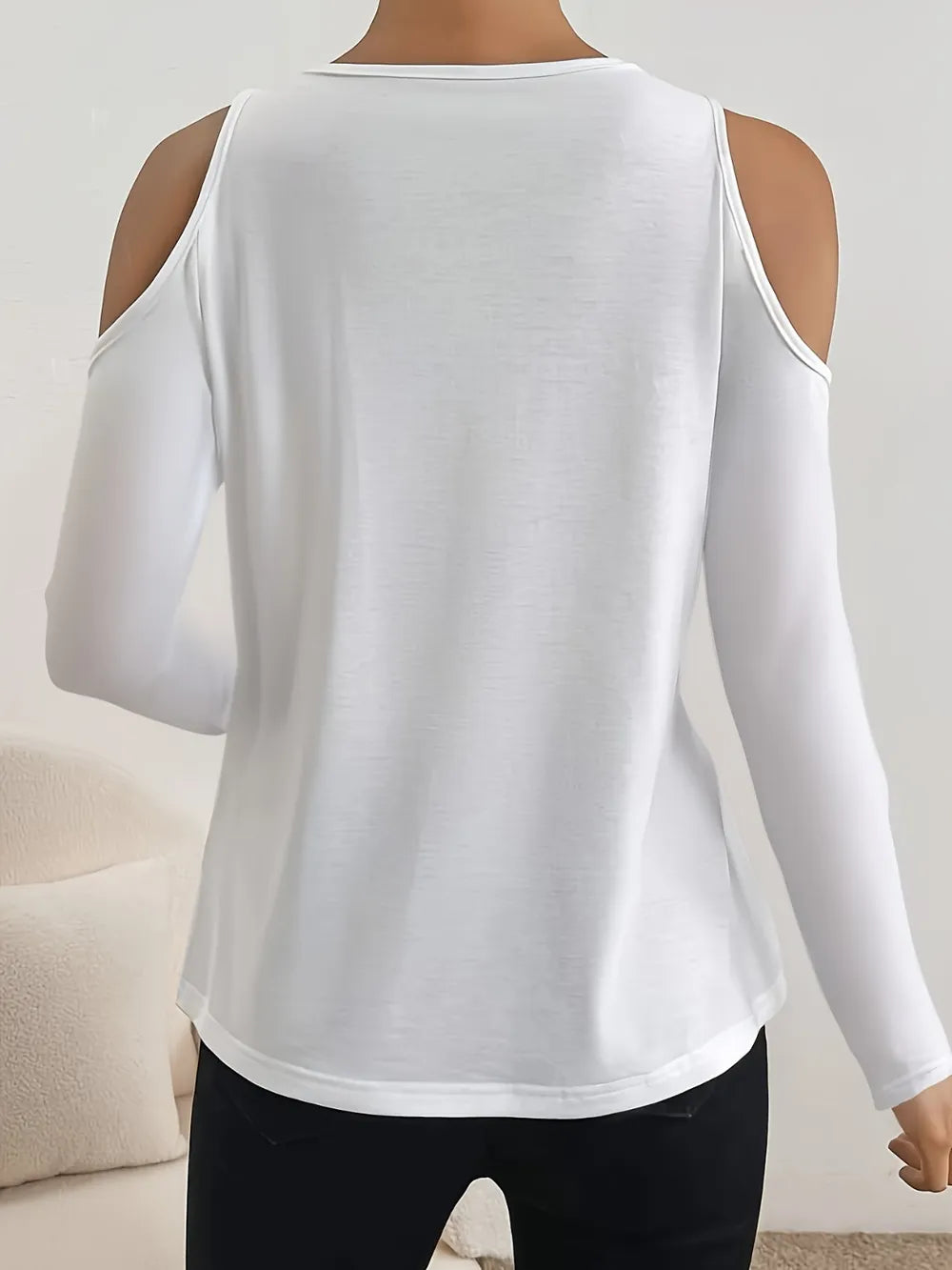 V-Neck Cold Shoulder Long Sleeve T-Shirt - Lilixa.store