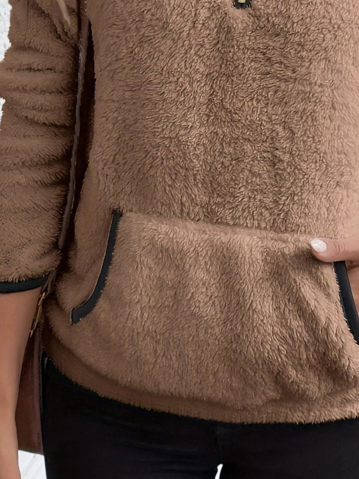 Full Size Cozy Fleece Quarter Zip Long Sleeve Sweatshirt Plus Size - Lilixa.store