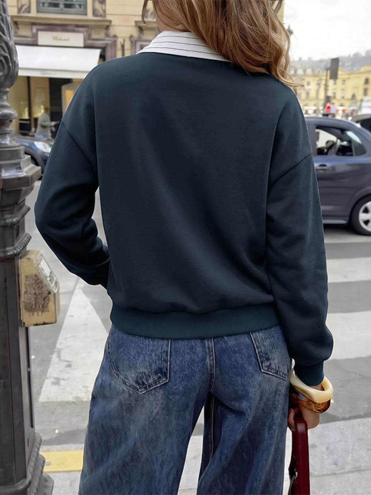 Button Detail Dropped Shoulder Sweatshirt