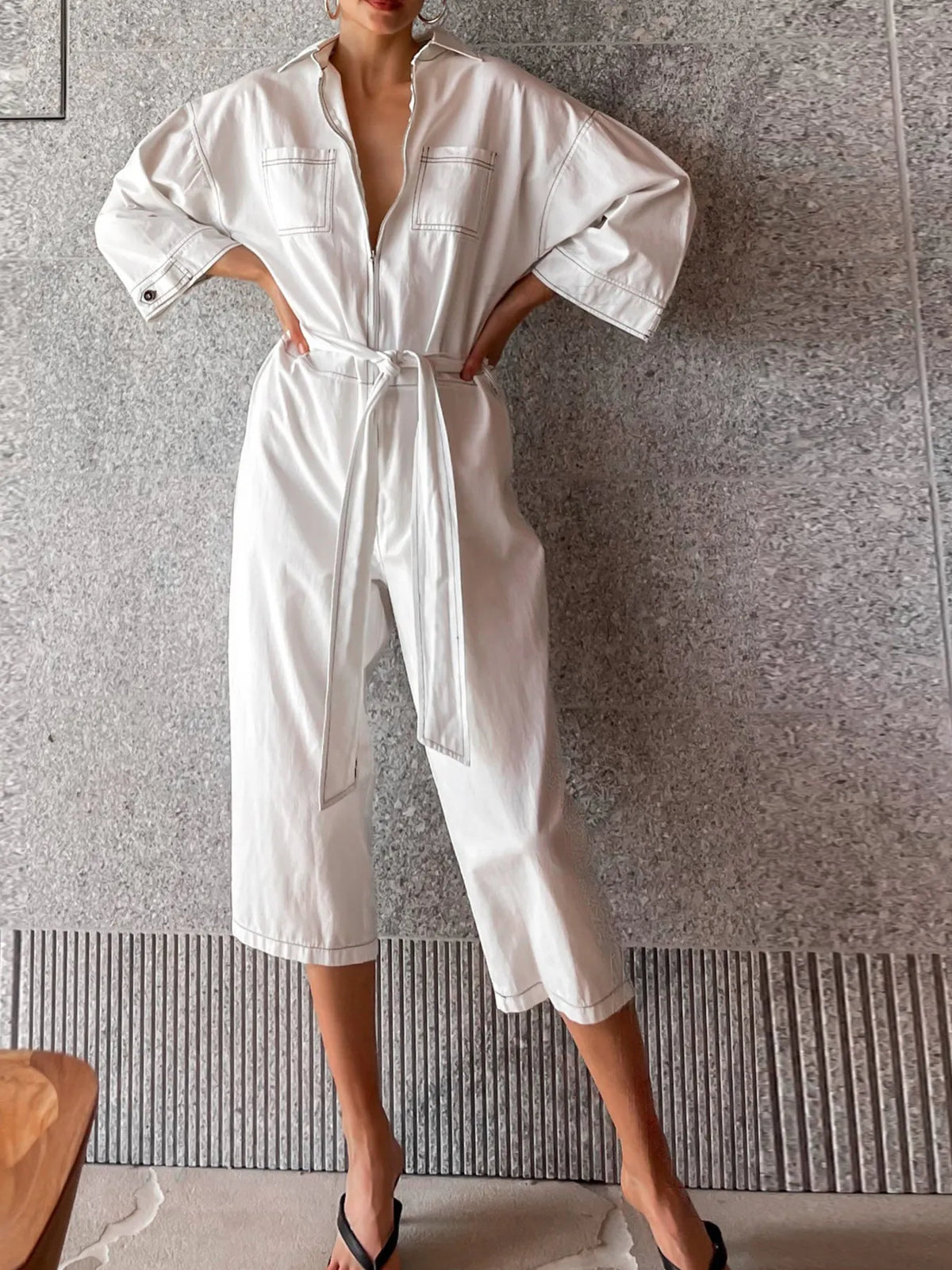 Tie Waist Wide Leg Jumpsuit - Lilixa.store
