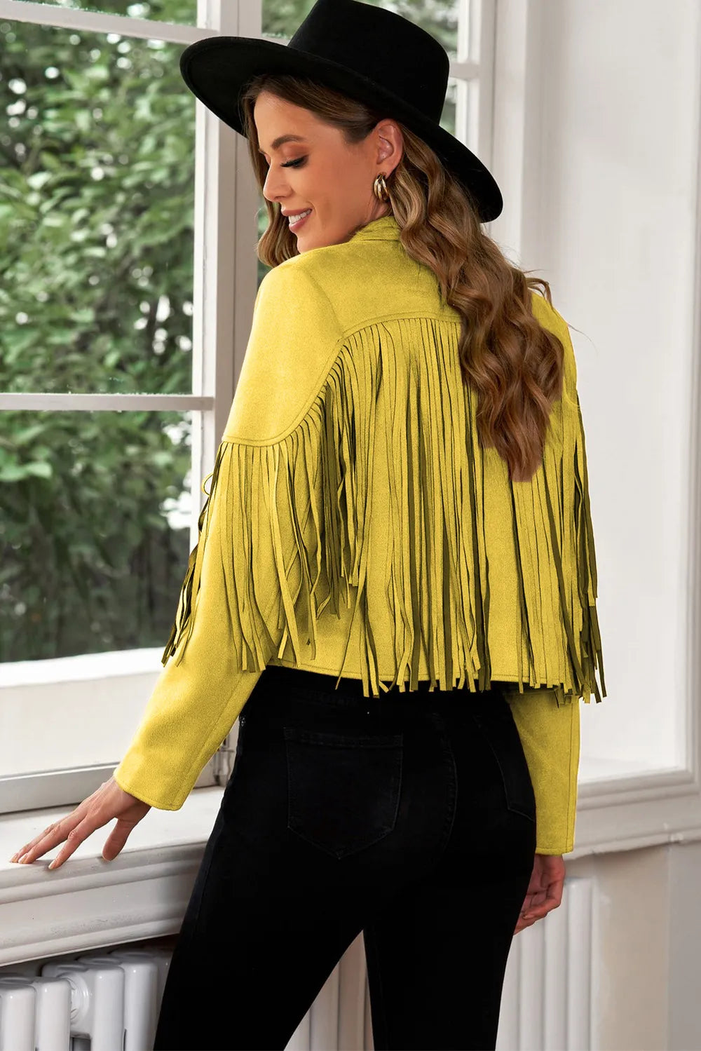 Fringe Trim Lapel Collar Cropped Blazer, view 7