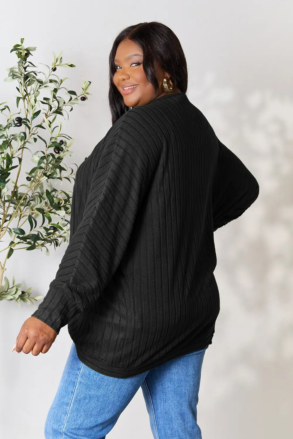 Basic Bae Full Size Ribbed Cocoon Cardigan - Lilixa.store
