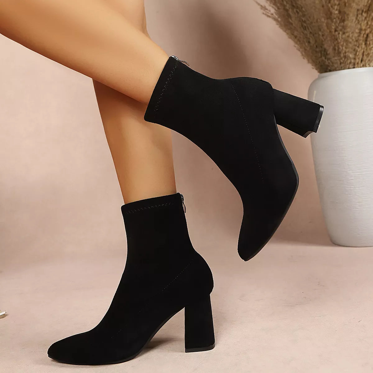 Point Toe Block Heel Ankle Boots - Lilixa.store