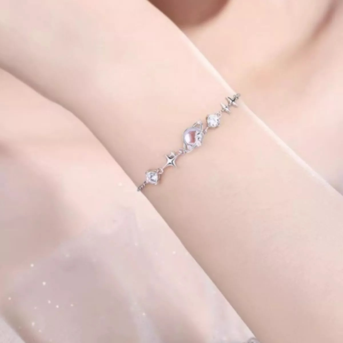 925 Sterling Silver Zircon Star Adjustable Bracelet - Lilixa.store