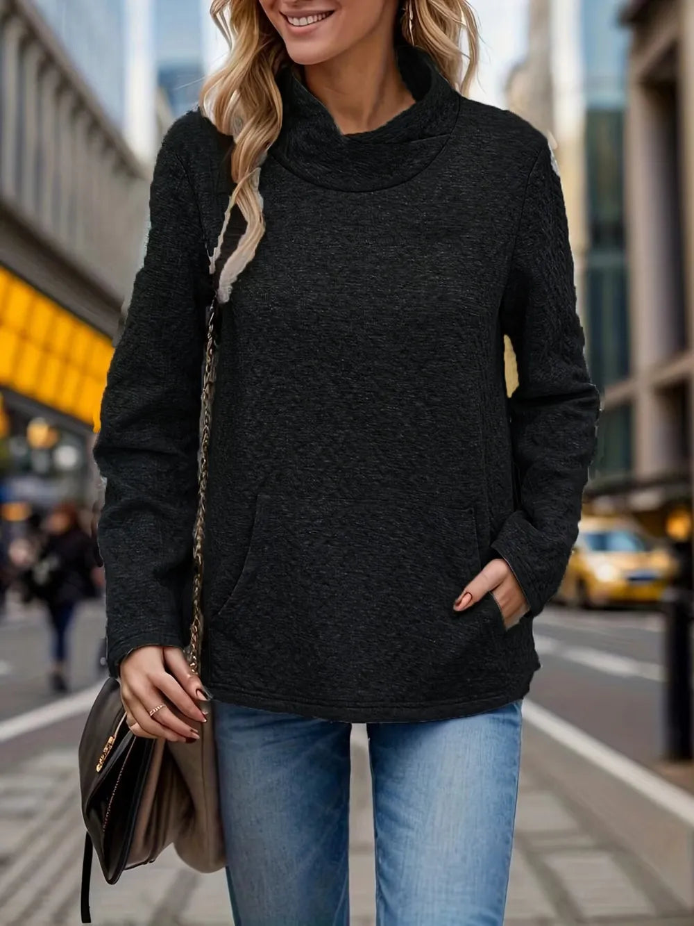 Pocketed Turtleneck Long Sleeve Sweatshirt - Lilixa.store