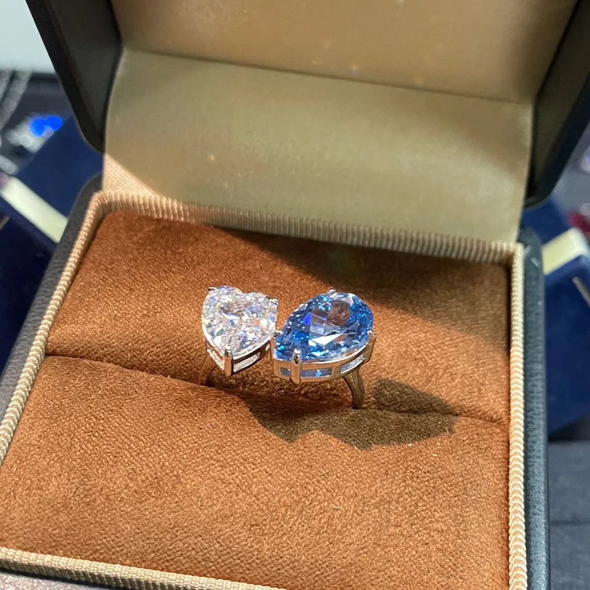 Heart and Teardrop Shaped Dual-Stone Open Ring - Lilixa.store