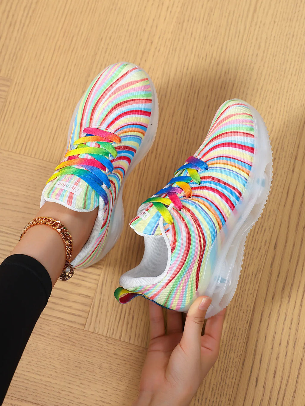 Rainbow Swirl Lace Up Athletic with Transparent Sole - Lilixa.store