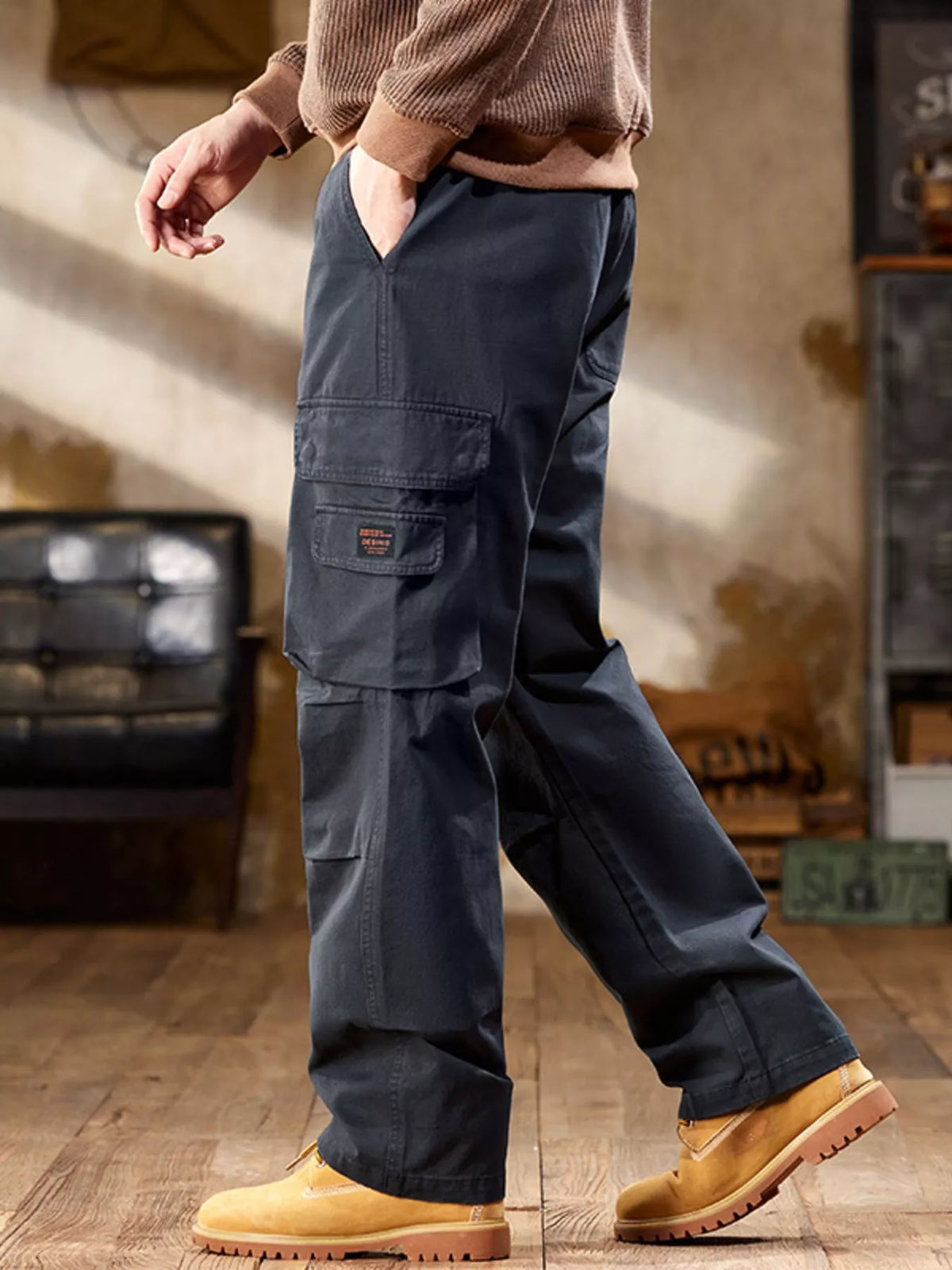 Men's Full Size Elastic Waist Cargo Pants Plus Size, view 3