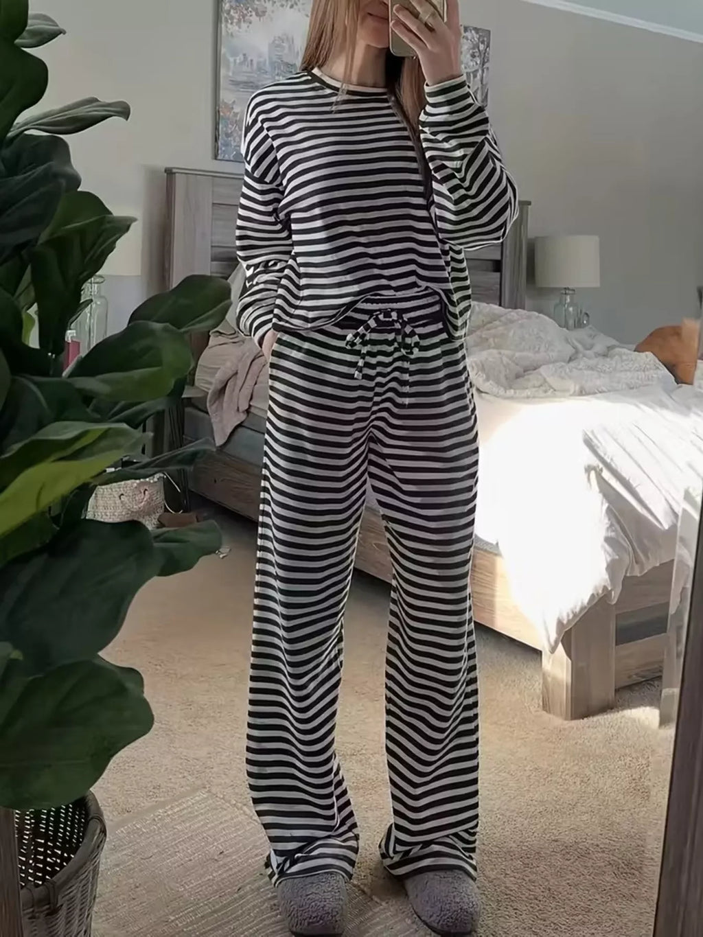 Striped Long Sleeve Top and Pants Set - Lilixa.store