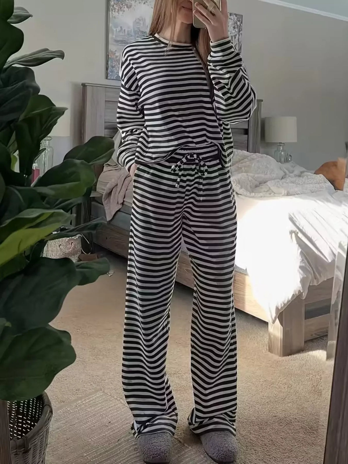 Striped Long Sleeve Top and Pants Set - Lilixa.store