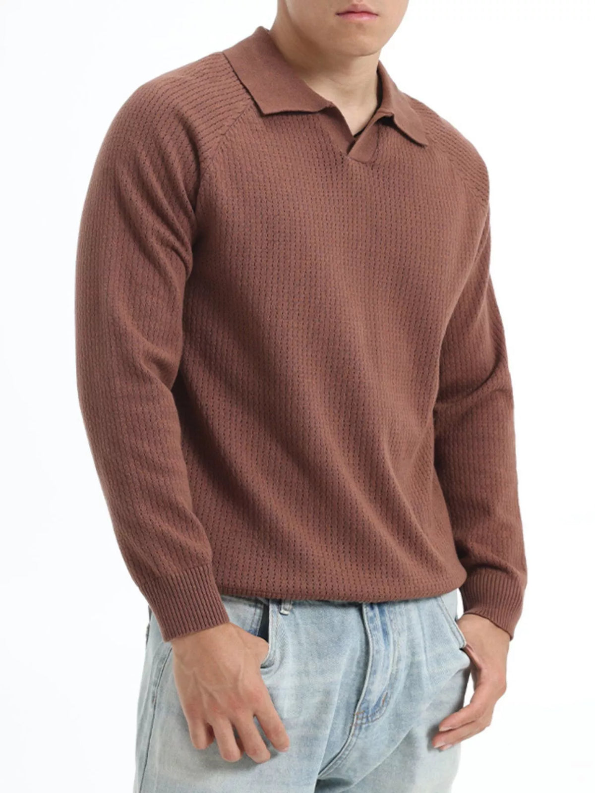 Men's Plus Size Textured Polo Collar Knit Top