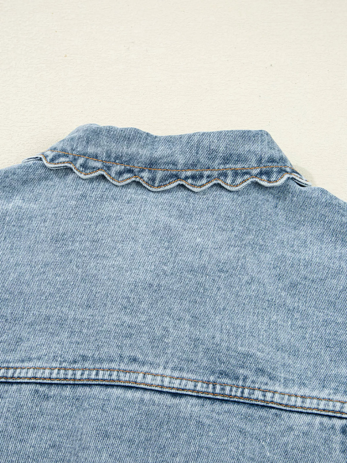 Scallop Trim Collar Patched Pocket Button Up Denim Jacket, view 8