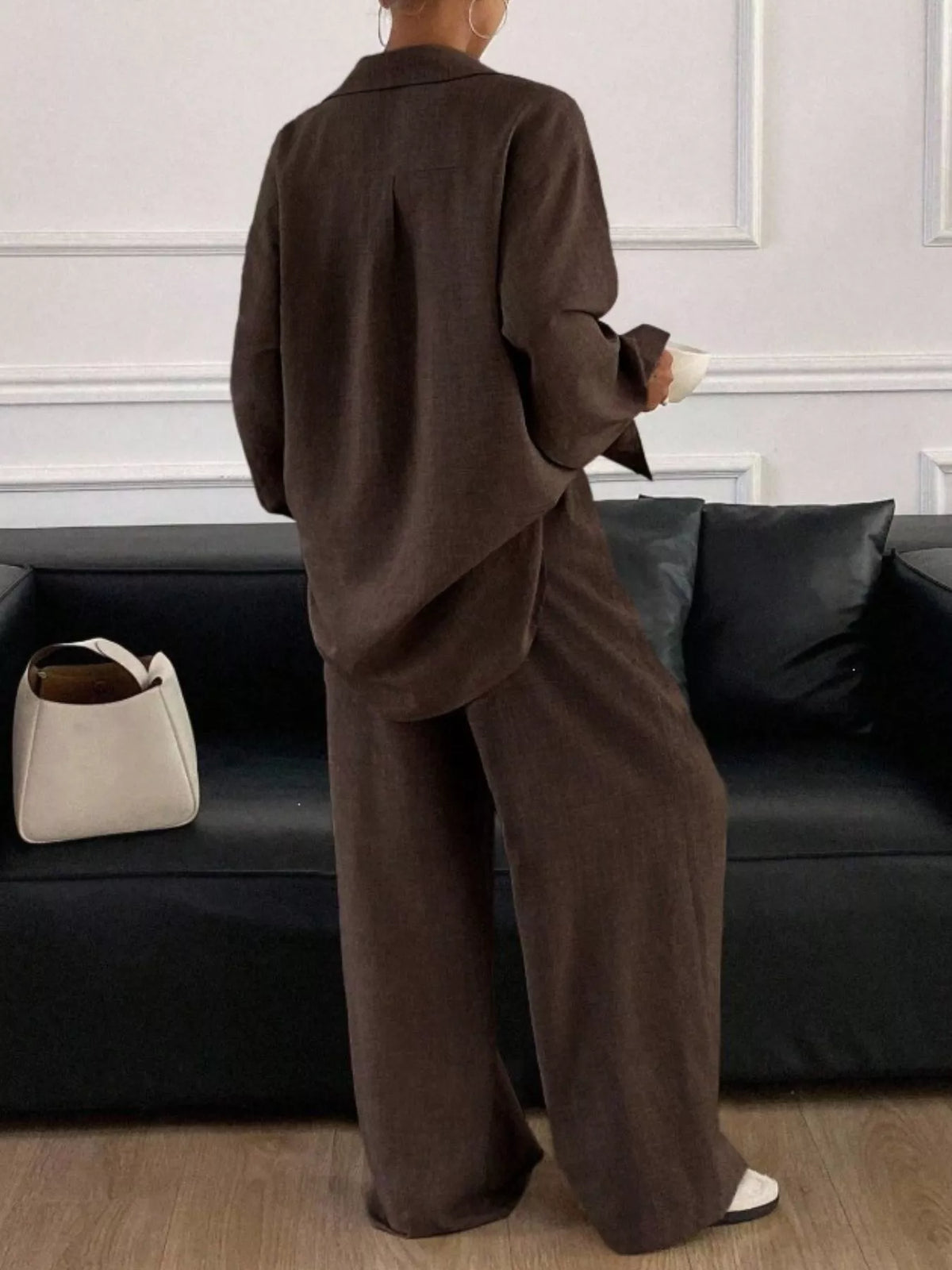 Button-Down Shirt and Wide-Leg Pants Set, view 14
