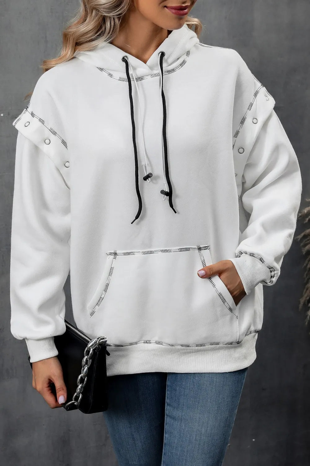 Drawstring Kangaroo Pocket Dropped Shoulder Hoodie - Lilixa.store