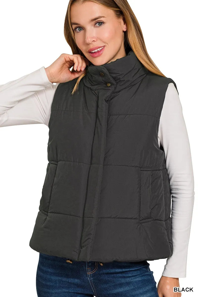 Zenana High Neck Zip-Up Vest Coat - Lilixa.store