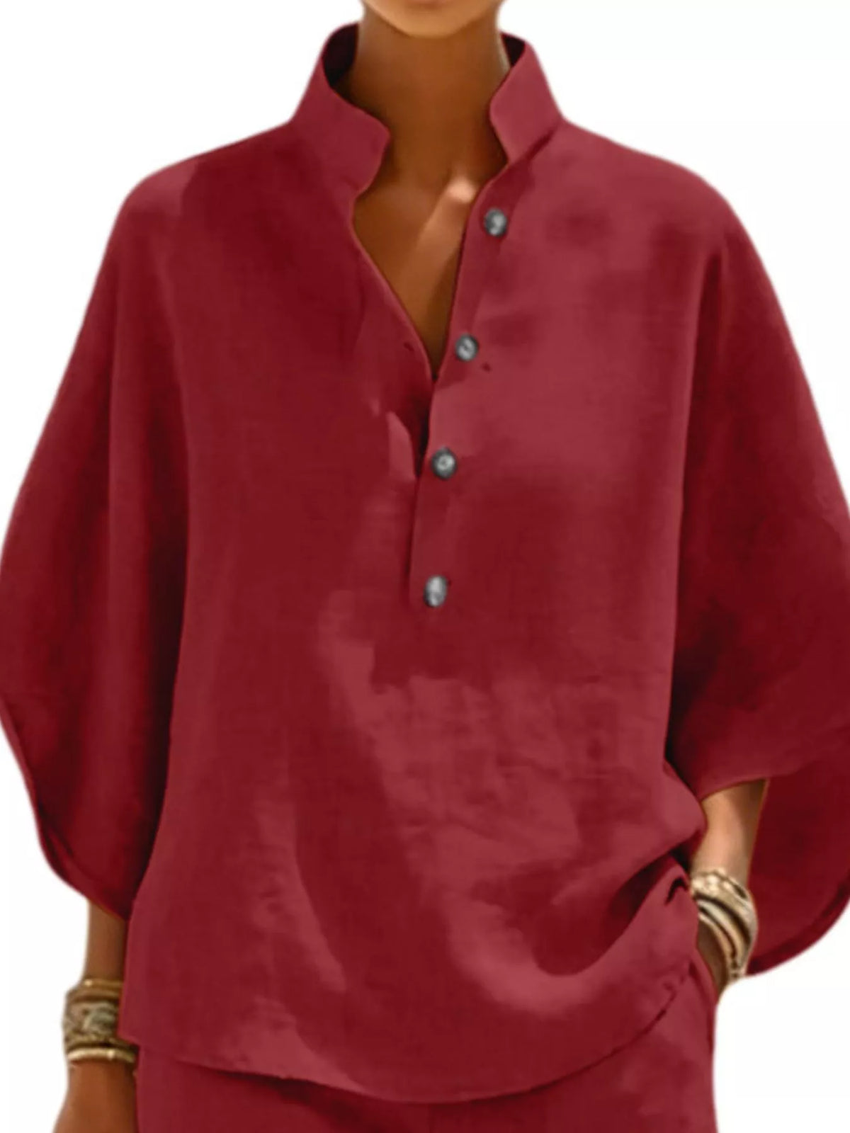 Full Size Button Detail Loose Fit Top and Shorts Set Plus Size