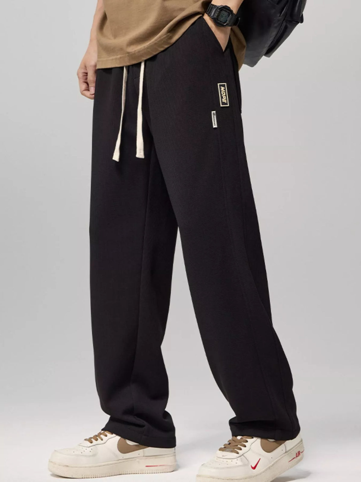 Men's Plus Size Loose Fit Drawstring Pants in Black