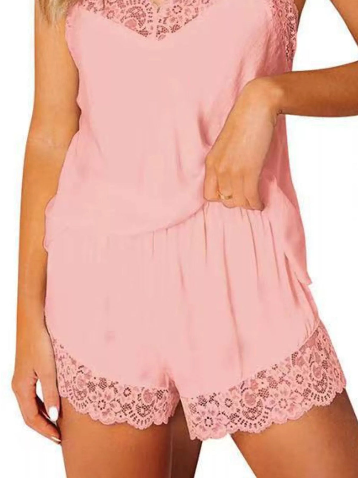 Lace Trim Cami and Shorts Lounge Set - Lilixa.store