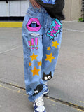 Full Size Pop Art Print Loose Fit Jeans Plus Size - Lilixa.store