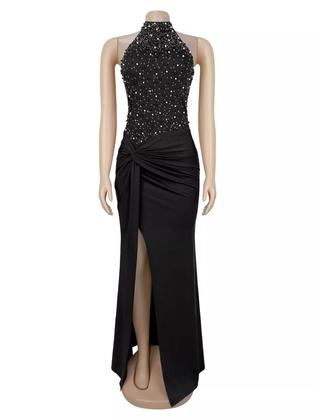 Slit Rhinestone Sleeveless Maxi Dress - Lilixa.store