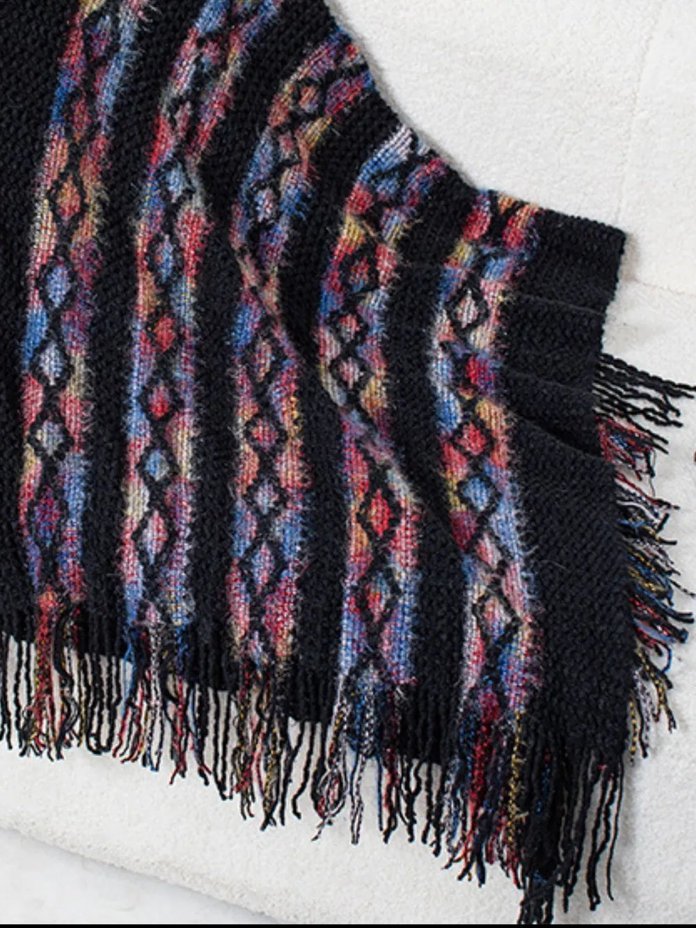 Fringe Contrast Hooded Poncho, view 9