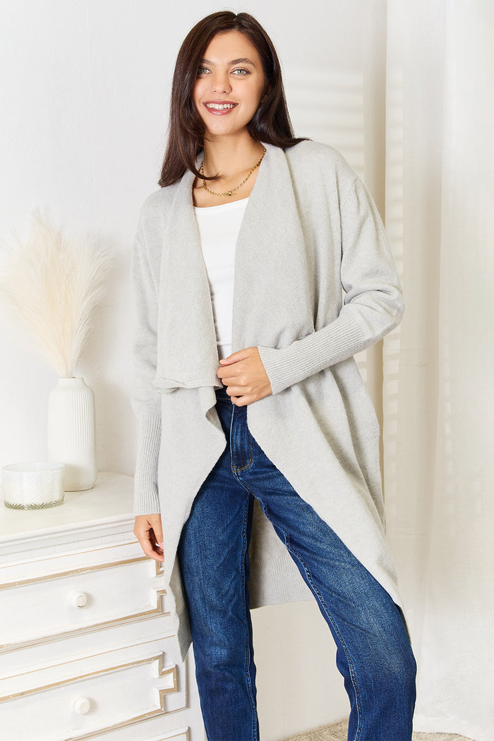 Angel Wings Open Front Duster Cardigan with Pockets in Light Gray