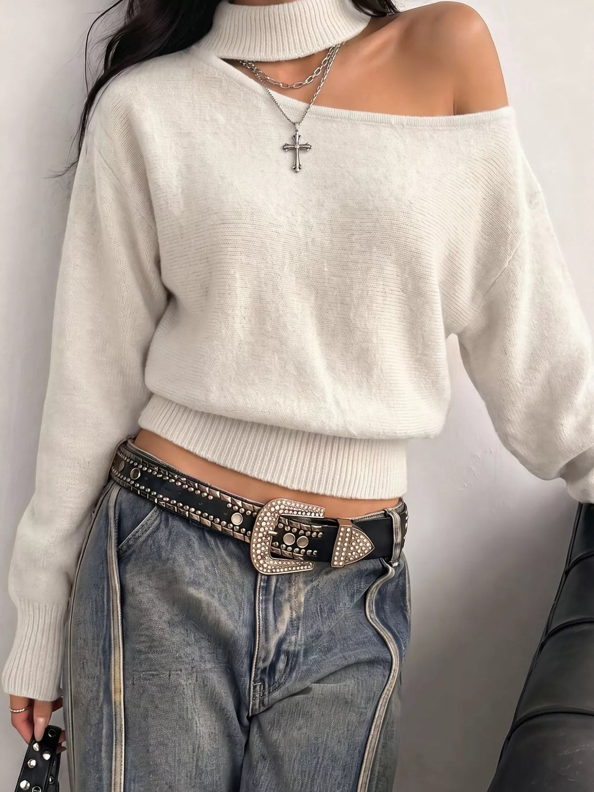 Cold-Shoulder Dropped Shoulder Sweater