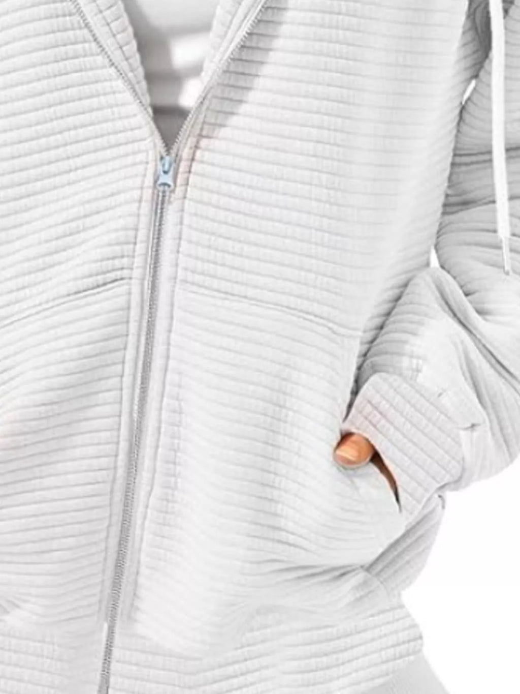 Drawstring Zip Up Dropped Shoulder Hoodie - Lilixa.store
