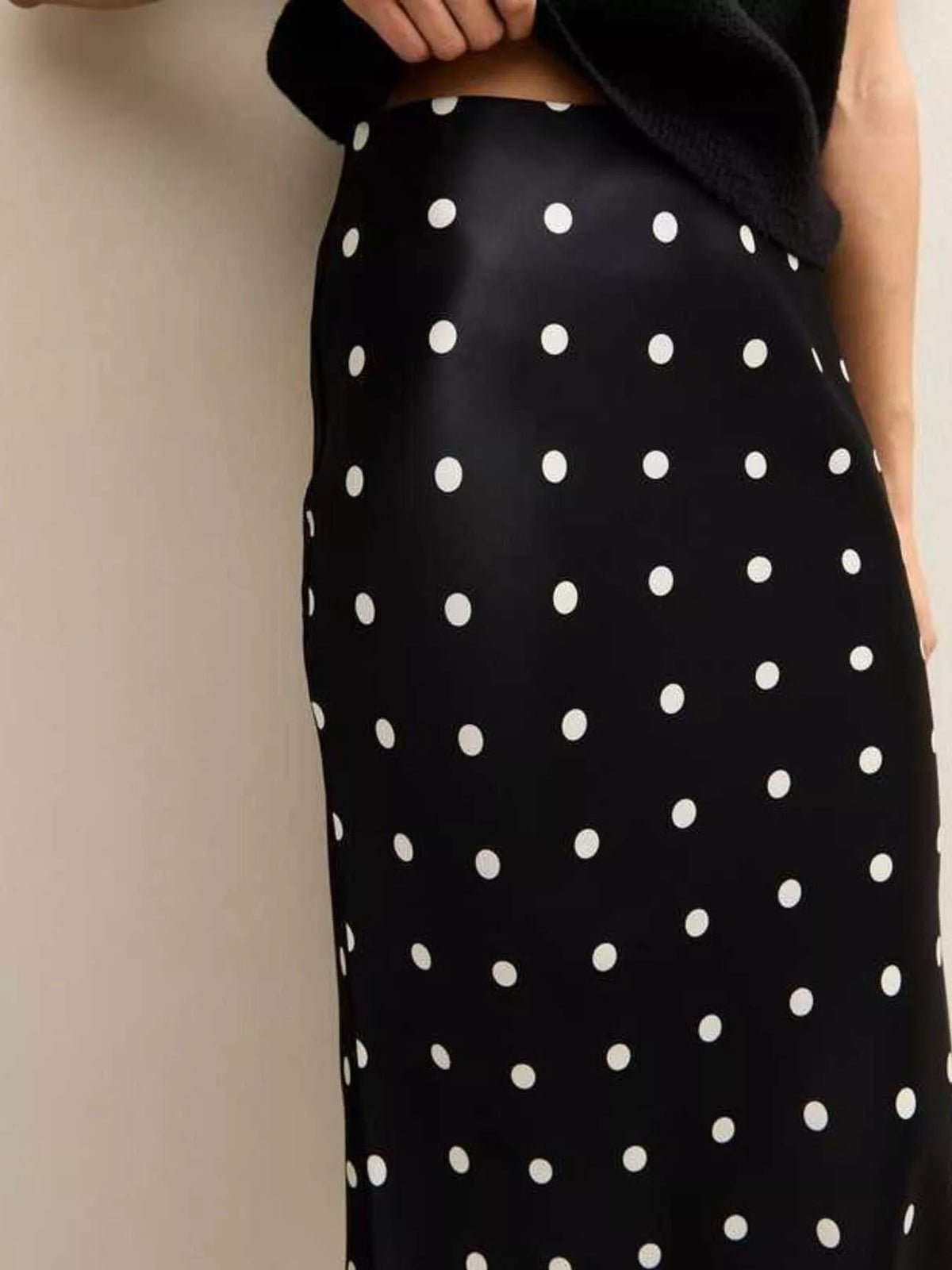 Polka Dot Midi Skirt with Lace Trim - Lilixa.store