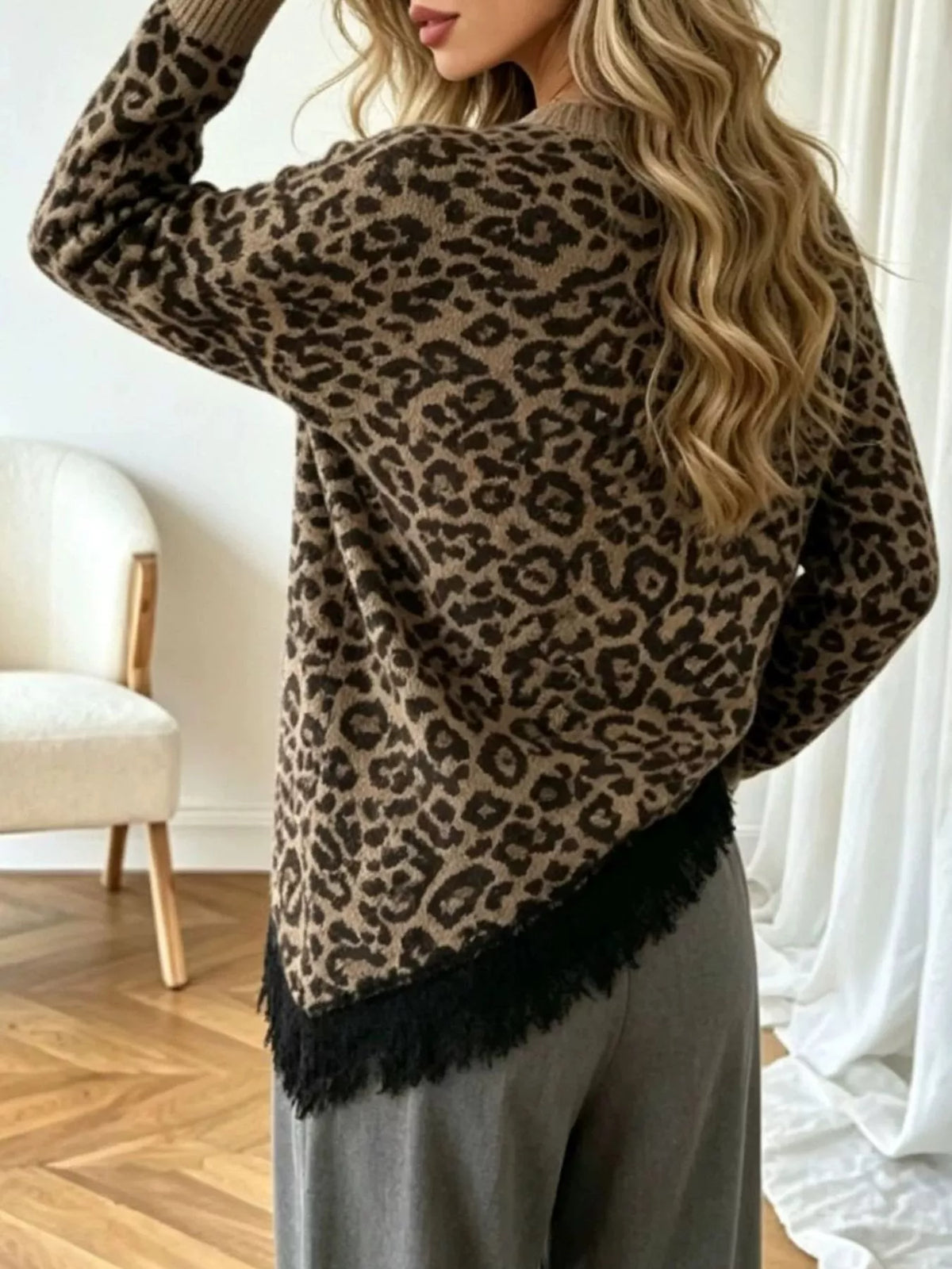 Round Neck Sweater with Asymmetric Lace Hem, view 9