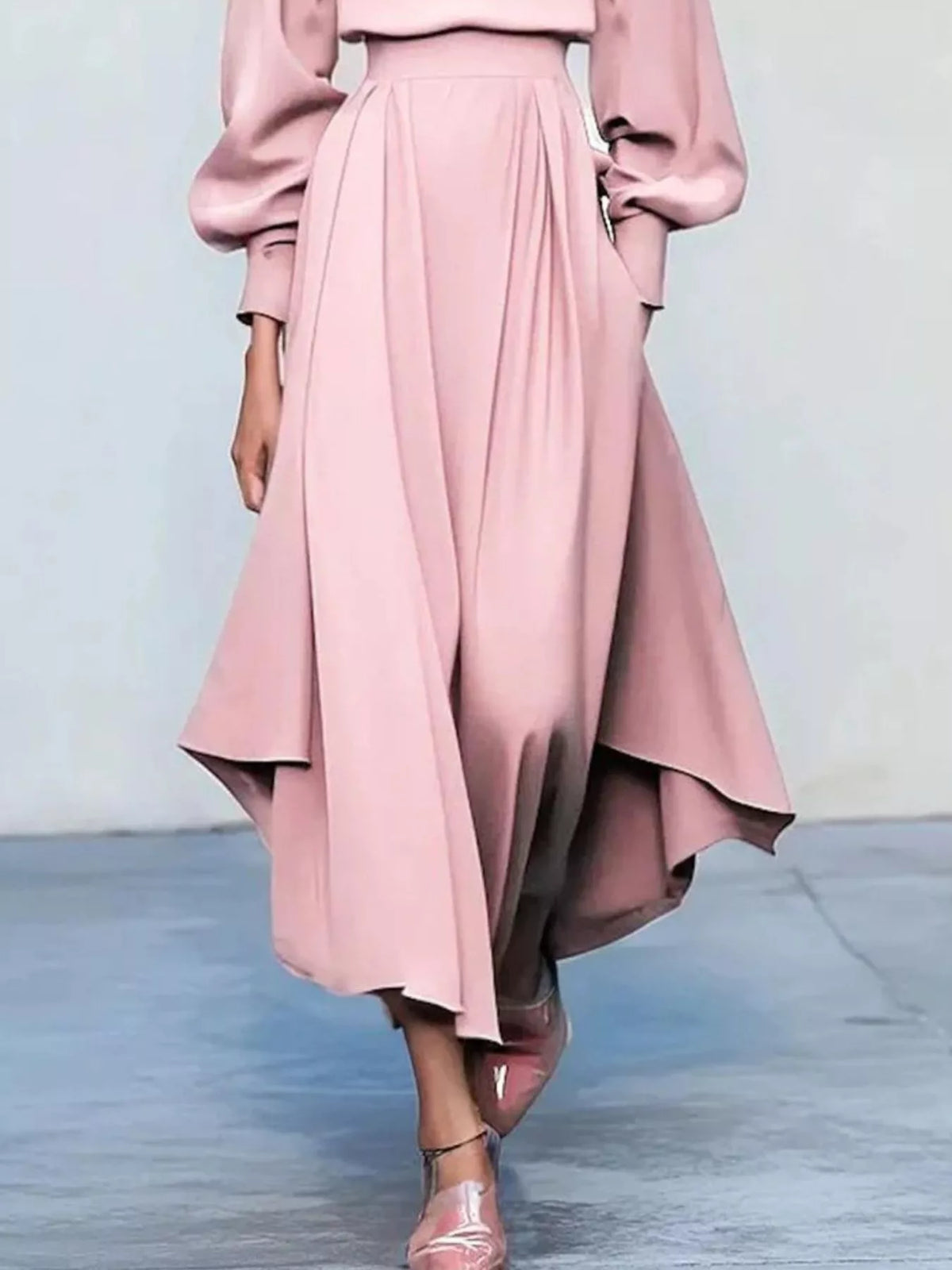 Pleated Lantern Sleeve Midi Dress