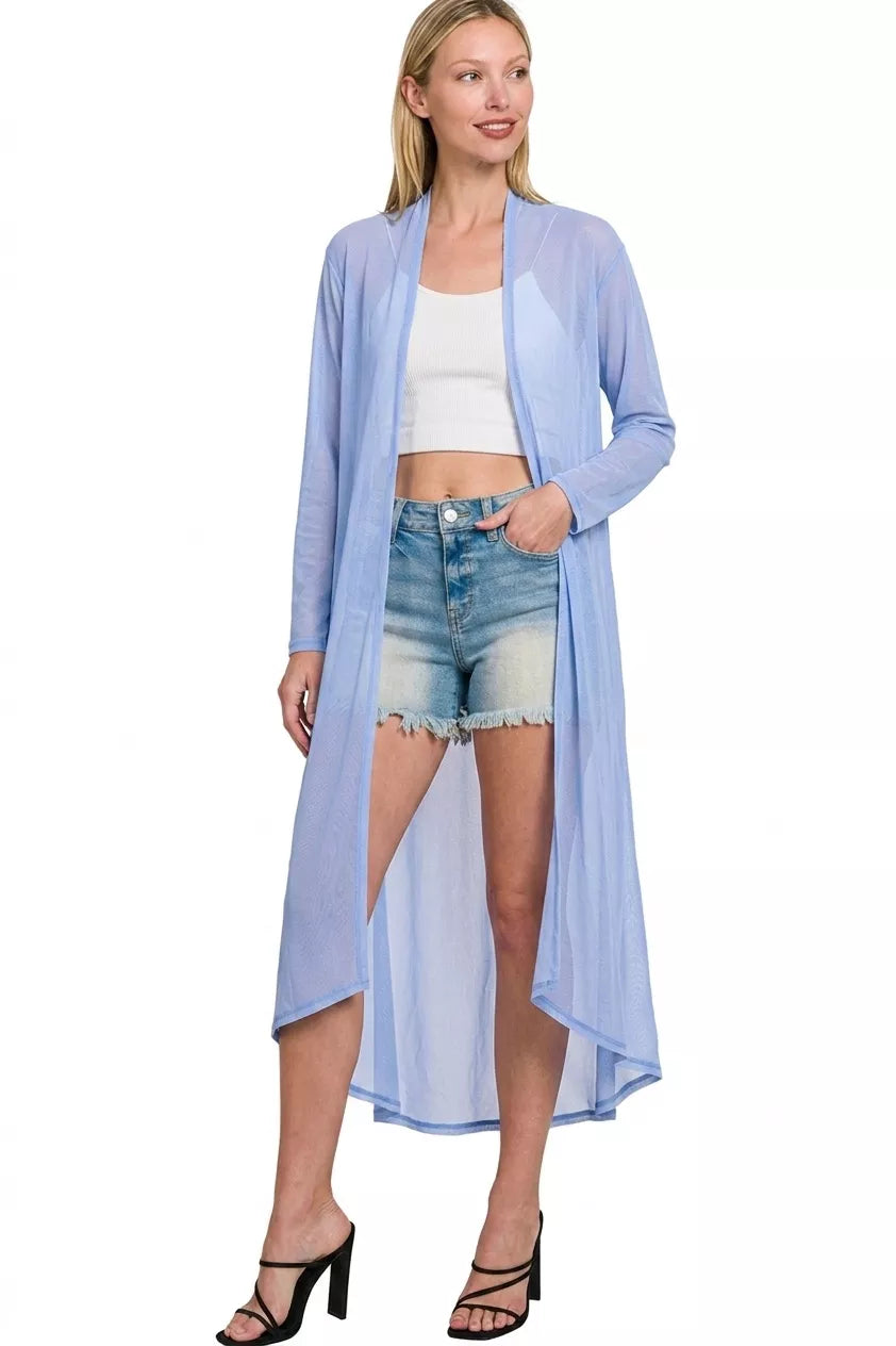 Zenana Mesh Open Front Cardigan - Lilixa.store