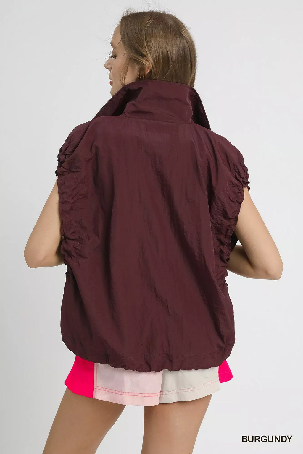 Umgee Drawstring Hem Nylon Vest with Pockets - Lilixa.store